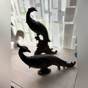 Vintage 2 Majestic Black & Copper Peacock Art Sculpture